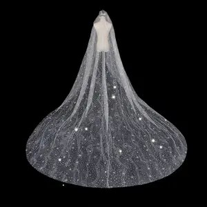 2023 Wholesale custom length Instagram hot bride wedding veil 3.5m long 3m wide lace printed dubai veils for girls bridal veils