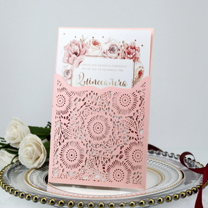 Tarjeta de invitación de boda de color <span class=keywords><strong>azul</strong></span> marino/rojo vino/dorado/rosa/<span class=keywords><strong>Blanco</strong></span>/Marfil, tarjeta de matrimonio, papel cortado con láser - Product Image 4