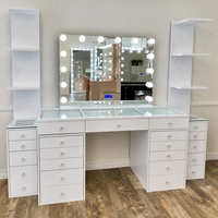 Coiffeuse OEM avec miroir LED, tiroirs de rangement et plateau en verre – Table de maquillage personnalisée en gros pour fournisseurs