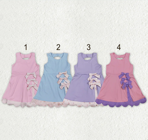 Sibling Baby Girls Sleeveless Bows Shorts Scallop Knee Length Dresses - Product Image 1