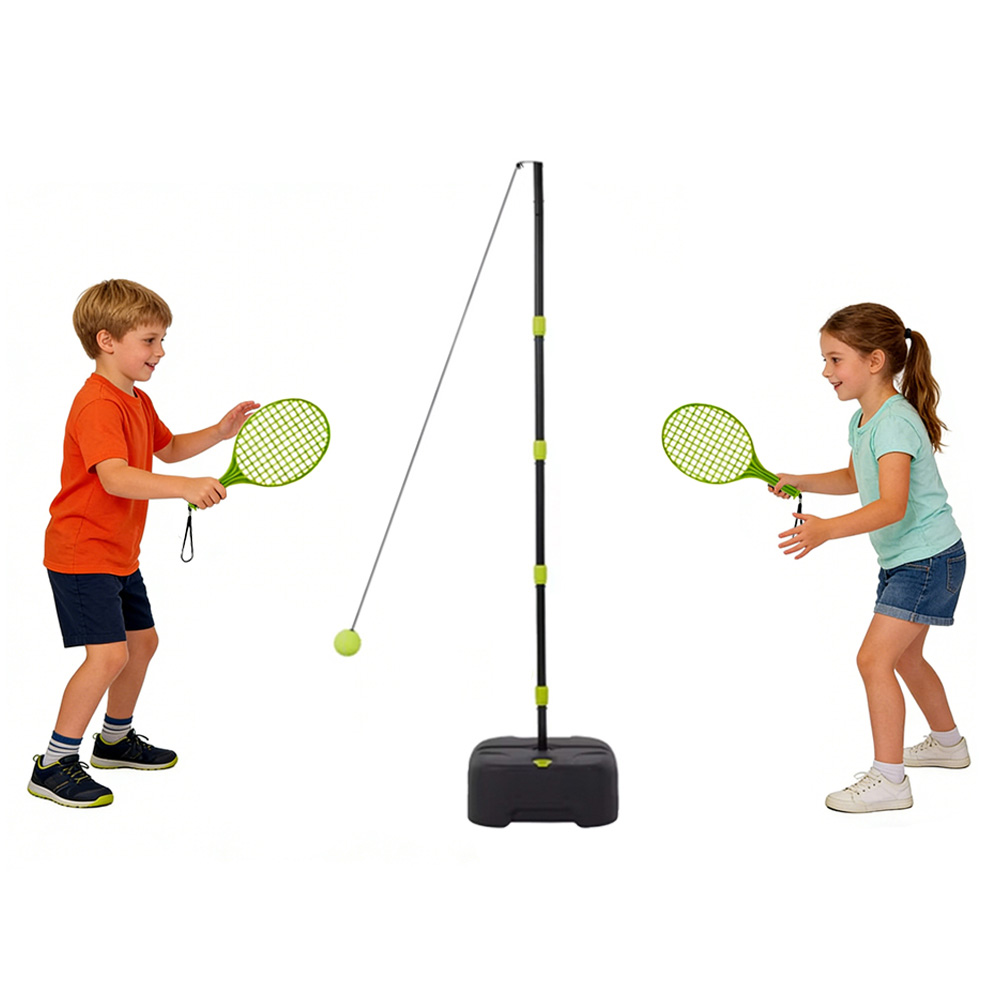 Portable Outdoor Tennis Game Set Swing Ball Trainer 1 Post 2 Rackets 1 Ball Interactive Sports Toys for Children Backyard Play