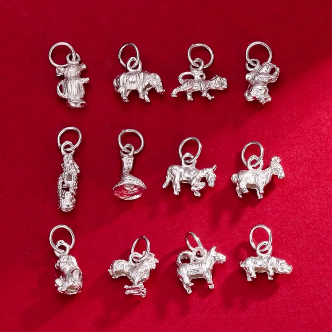 925 Solid Sterling Silver Chinese Zodiac Charm/Pendant 925 Silver Tags Charms Chinese Zodiac Animal Pendant For Jewelry Making