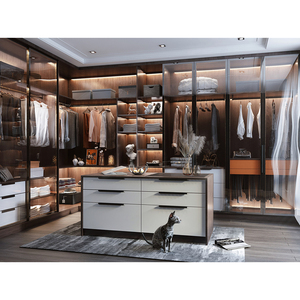 Factory Direct Modern Transparency Glass Sliding Door Walk In <strong>Closet</strong> Set High End Modular Wardrobe Cabinet For Bedroom - Product Image 3