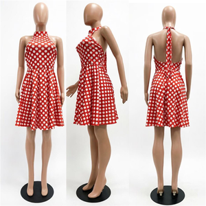 Women's Polka Dot Halter Mini Dress Backless Sexy Party A-Line <strong>Sun</strong> Dress Vintage Sleeveless High Waist Short Dress - Product Image 6