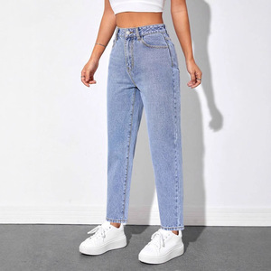 Plus Size Women's Light Blue Straight Leg <b>Jeans</b> High <b>Elasticity</b> Crouching <b>Waist</b> Japanese Korean Leisure Style Europe America - Product Image 2