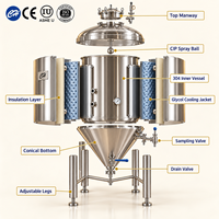 Cuve de Fermentation de Bière en Acier Inoxydable avec Fond Conique, Manomètre, Tube de Niveau et Système de Raccordement Sanitaire