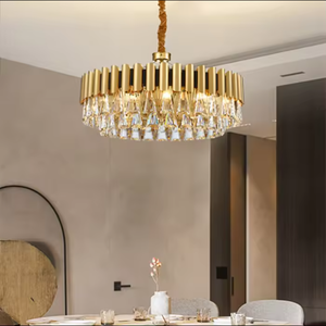 Lustres de salle à manger de lampe suspendue de haute qualité lustre en couches de cristal rond mcm d'or moderne k9 - Product Image 4