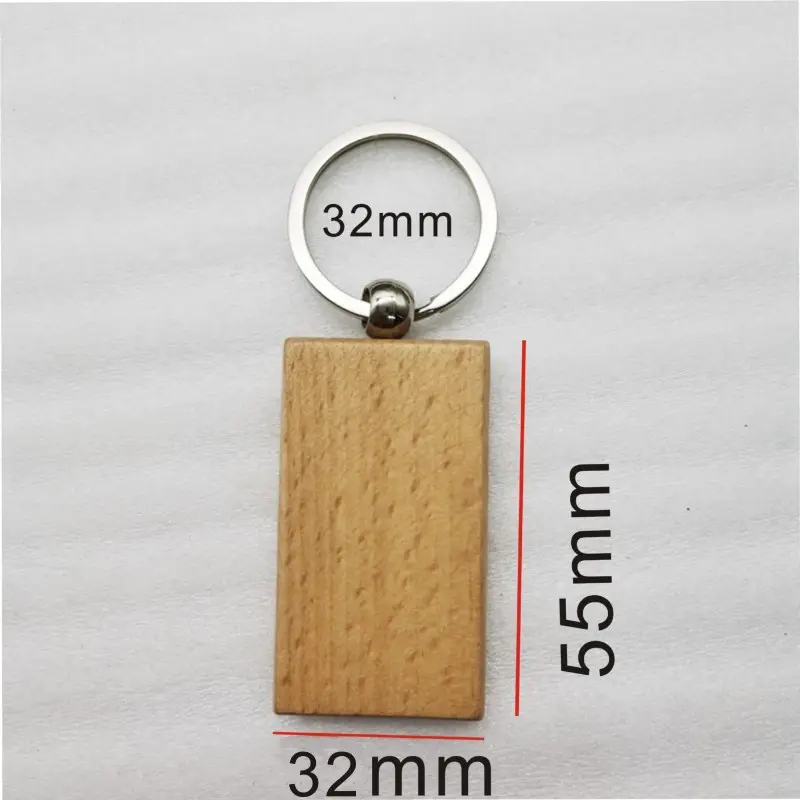 Gỗ gỗ Keychain cho khắc laser vòng/trái tim/Vuông/hình dạng hình chữ nhật tùy chỉnh in logo gỗ Keychain trống DIY artcrafts