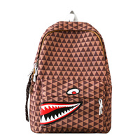 Sac à dos décontracté 20-35L pour homme en nylon, motif requin, style urbain, bretelles courbes, design respirant, sans fermeture, pour étudiants