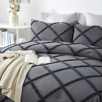 Housse de lit en polyester doux, ensemble de 3 pièces, housse de couette géométrique capitonnée, ensemble de literie gris foncé avec motif diamant, avec taies d'oreiller