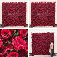 Mur de fleurs artificielles rouges romantiques en soie, toile de fond rose pour la cérémonie de mariage