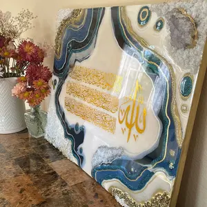 Besar Modern cairan Islam Resin seni dinding mewah kaligrafi Arab 3D Geode Dekorasi seni dinding