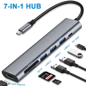 4K 60Hz 30Hz Tipo C para HD 2.0 USB C HUB Adaptador USB 3.0 PD 100W para Macbook Air Pro para iPad Pro Acessórios para PC USB HUB