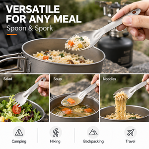 Mini cuillère-fourchette en titane ultralégère, couverts de camping portables, vaisselle d'extérieur pour la randonnée, le trekking et les voyages - Product Image 5