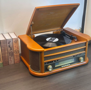 Tocadiscos de Vinilo 6 en 1 con Cubierta Abatible de Madera Sólida, Reproductor de Casetes, USB, SD, Grabación, Altavoz Integrado, 3 Velocidades, para el Hogar, Directo de Fábrica - Product Image 2
