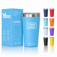 Tumbler sous vide isolé à double paroi enduit de poudre de 16 oz 16 oz personnalisé tasse à café de voyage en acier inoxydable avec couvercle en plastique