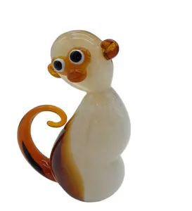 Mão pura soprado Art Glass Craft Crystal Monkey Decoração