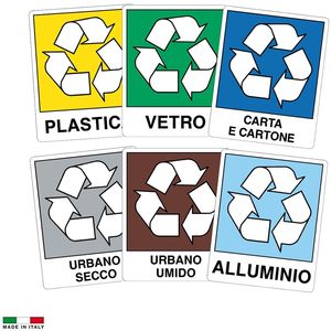 Kit 6 cartelli per la separazione dei rifiuti 25x31 cm, etichette adesive in PVC, vetro, plastica, carta, alluminio, per rifiuti secchi e umidi - Product Image 3
