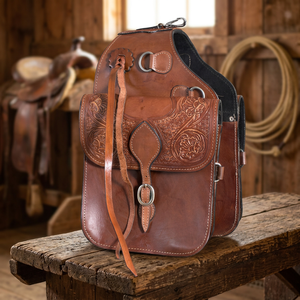 Handtooled Handcarved <b>Harness</b> <b>Leather</b> Saddle Bag Western Horse Motorcycle Equestrian Use Custom Logo Stainless Steel Customized - Product Image 2