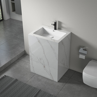 Ensemble de meuble-lavabo rectangulaire mural moderne en marbre et ardoise avec vasque en céramique et miroir inclus, en pierre monobloc