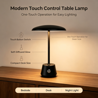 Lampe de table en forme de champignon noir, lampe de bureau moderne à commande tactile avec abat-jour en forme de parapluie pour chambre à coucher, bureau