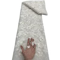 Tissu en dentelle française 3D papillon en maille, brodé de perles et de sequins, pour robes de mariée, tulle brodé, pour femmes et filles, luxe, 100% polyester