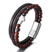 Bracelet en cuir pour homme Real U avec fermoir en acier inoxydable et agate naturelle, bijou de mode en pierre naturelle de qualité, Acero Inoxidable 316L Joyeria