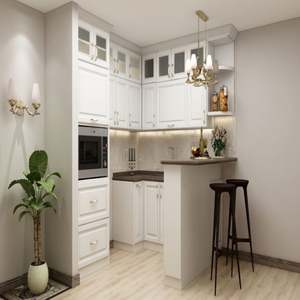 Armoires de cuisine en contreplaqué sur mesure - Style classique moderne, armoire blanche avec comptoir de bar, meubles de cuisine élégants pour la maison - Product Image 3