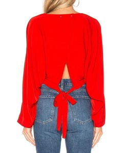 <span class=keywords><strong>Blusa</strong></span> Sexy Roja para Mujer con <span class=keywords><strong>Espalda</strong></span> Descubierta, Cierre Ajustable con Lazos en la <span class=keywords><strong>Espalda</strong></span>, Diseño Moderno con Abertura en la <span class=keywords><strong>Espalda</strong></span> - Product Image 4