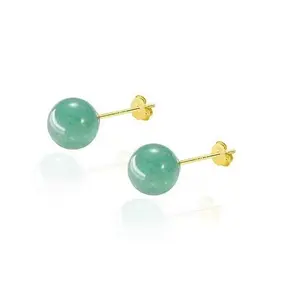 Natural Hotan jade Jasper ear stud 18K gold inlay fashion female accessories jewelry D438