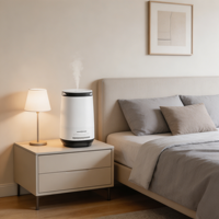 Humidificateur avec protection contre le manque d'eau, commande par bouton, 3 niveaux de brume, humidification automatique en mode veille, minuterie 2/4/6/8H, sécurité de levage du réservoir d'eau