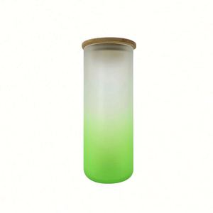 Bouteille d'eau en verre en forme de canette de bière 18 oz, gobelet vierge pour sublimation, gobelet givré 18 oz, bocal Mason avec couvercle en bambou et paille - Product Image 1