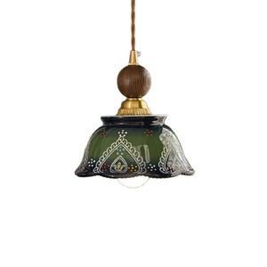 French <b>Style</b> Green Ceramic Pendant Light Led Single <b>Head</b> Home Entryway Vintage Handmade Round Chandelier - Product Image 5