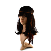 Nouveauté bandeau bohème fait main tresses de cheveux en plumes pour filles bandeau en daim avec perles en bois accessoire pour cheveux