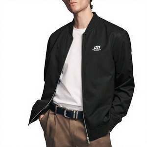 Chaqueta Bomber Negra para Hombre, Color Sólido, Cierre de Cremallera, Estilo Casual, Corte Regular, Material de Poliéster, Prenda de Invierno, Transpirable por Delante - Product Image 2