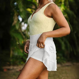 Jupe d'été décontractée pour femmes Jupe courte à taille élastique de couleur unie - Product Image 5