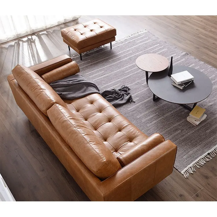 Nordic Salon 2 Seater Modern Design Mobiliário De Luxo Conjunto De Sofá De Couro Marrom Loveseat