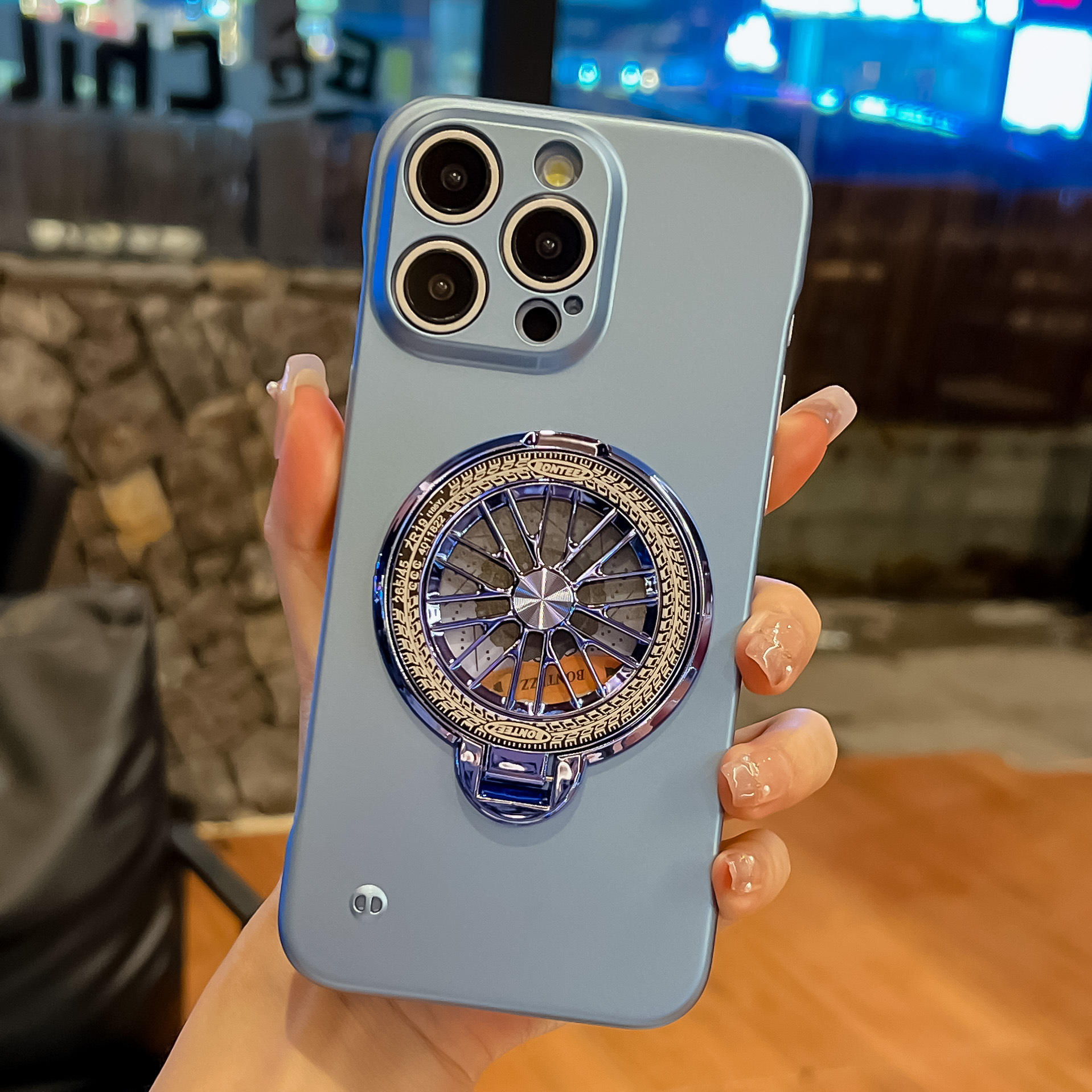 Coque sans bordure + support gyroscope (bleu)