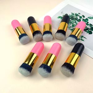 Brocha de Maquillaje Plana Individual con Mango Rosa de Marca Privada, Brocha Pequeña de Viaje para Base Líquida Blanca y Negra - Product Image 3