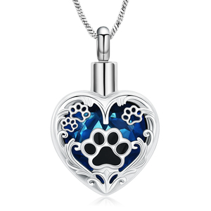 Paw cetak hati kremasi perhiasan hewan peliharaan Urn kalung untuk abu untuk anjing/kucing abu kenang-kenangan perhiasan Memorial - Product Image 2