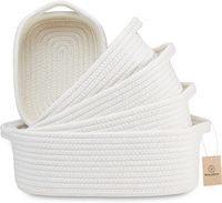 KUYUE Panier de rangement tressé en corde de coton, petit panier pour sac Montessori, panier à linge rectangulaire, ensemble de paniers naturels pliables