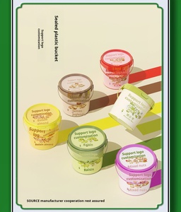 Personalizado de grado alimenticio 0.5L 1L Vasos de plástico Candy Honey Cubo <span class=keywords><strong>transparente</strong></span> Cubo redondo de plástico Cubo de plástico Flexografía con tapa y asas - Product Image 5