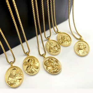 Collier pendentif religieux en acier inoxydable 316L PVD plaqué or 14 carats, design de créateur, Vierge Marie, pour femmes et hommes - Product Image 2