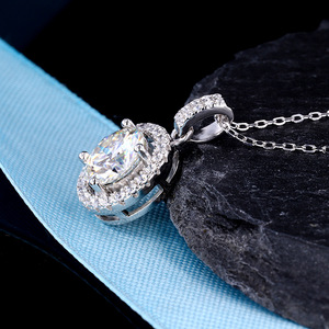 starsgem moissanite 925 silver necklace 3ct round moissanite halo stone fine jewelry Sparkling silver moissanite necklace - Product Image 6