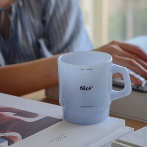 Nuevo Estilo de Taza Apilable de <span class=keywords><strong>Vidrio</strong></span> Blanco Jade, Taza de Café Personalizada de <span class=keywords><strong>Vidrio</strong></span> Jade para Leche - Product Image 5