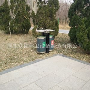 Dual Drive Outdoor Recycling <b>Bin</b> Galvanized Steel Round Modern With <b>Lid</b> Park Street Use ZMD 02 - Product Image 3
