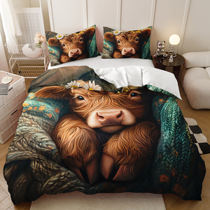 Literie personnalisée Mignon Highland Cow Animal Trendy Ensemble <span class=keywords><strong>de</strong></span> <span class=keywords><strong>housse</strong></span> <span class=keywords><strong>de</strong></span> <span class=keywords><strong>couette</strong></span> <span class=keywords><strong>imprimé</strong></span> numérique 3d - Product Image 4