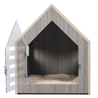 Massivholz-Tierhaus mit Dreiecksdach für Innen und Außen, Hundehütte mit Abnehmbarer Matratze und Schiebetür