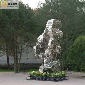 Escultura de Acero Inoxidable con Espejo Jiahua y Piedra Taihu, Forma Irregular, Decorativa para Piso - Product Image 5