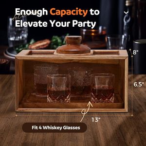 Juego de ahumador de cócteles de madera con vasos, herramientas de bar reutilizables para ahumar whisky. - Product Image 3
